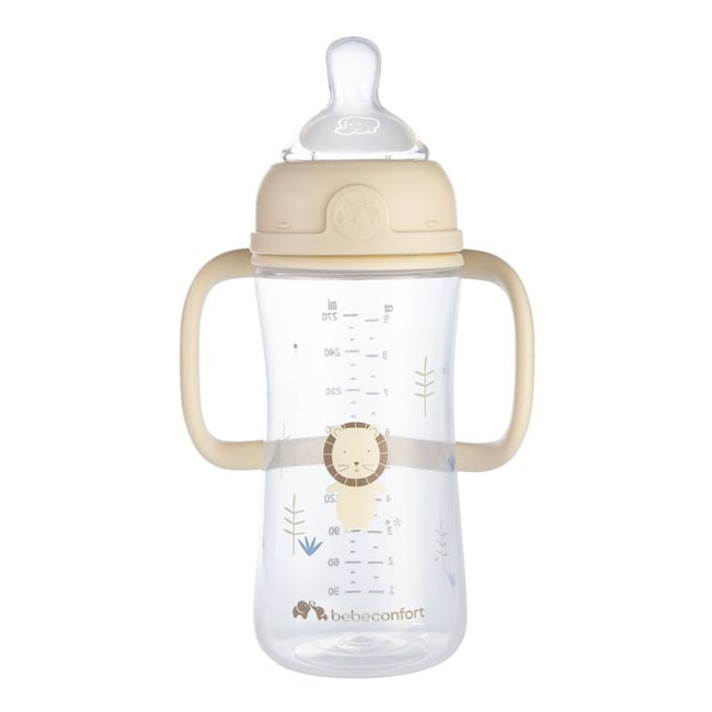 Biberon PP physio Air confort 270 ml avec poignées Sand - BEBECONFORT