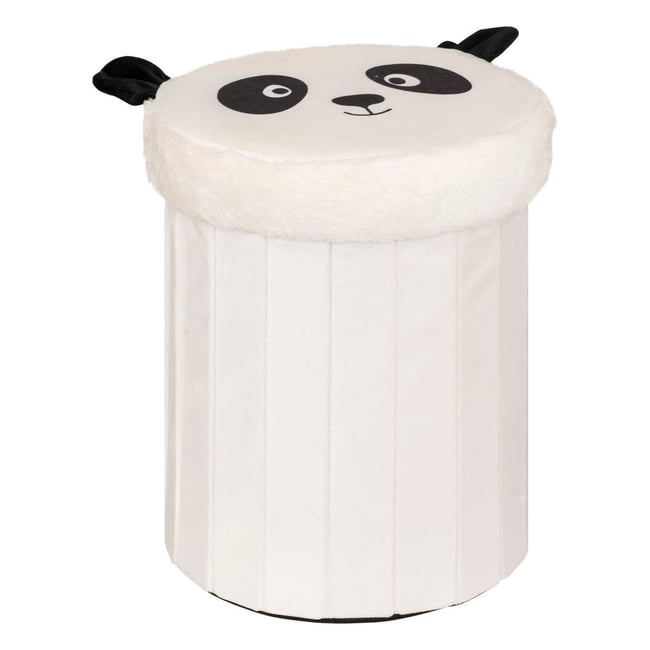 Pouf avec coffre enfant panda ANDY Couleur noir et blanc <span itemprop=