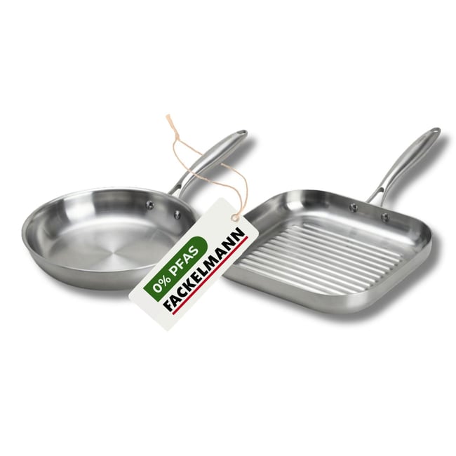 Poêle à Frire 26 cm et Gril 28 cm inox 18/10 Triply VITA3 gris <span itemprop=