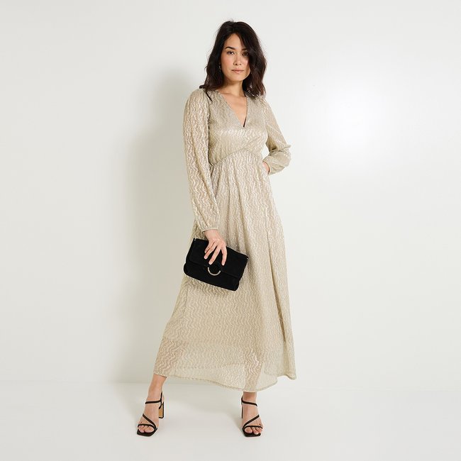 Robe longue habillée jaune couleur or <span itemprop=