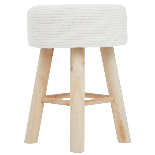 Boho Cotton Rope Dining Stool with Wood Legs, white, SO'HOME