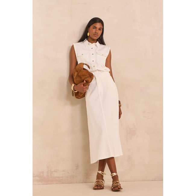 Jupe midi tressée en coton ORCHYDEE blanc <span itemprop=