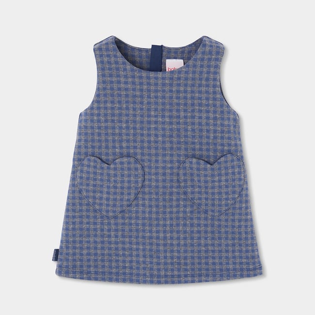 Robe fille chasuble en maille à carreaux avec poches en coeur multicolore <span itemprop=