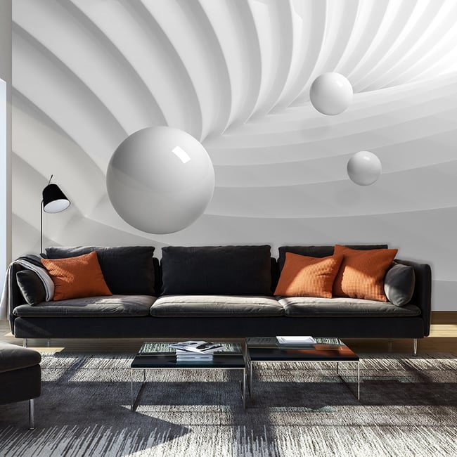 Papier peint intissé panoramique Abstractions White Symmetry Couleur blanc <span itemprop=