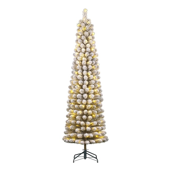Sapin de Noël artificiel étroit et enneigé avec LED H215 cm CHARLTON Couleur vert <span itemprop=