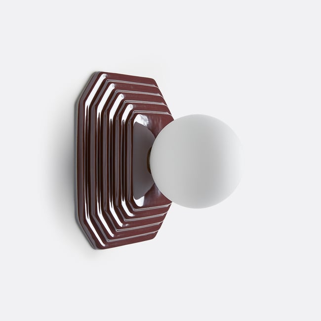 Applique ou plafonnier, en céramique et verre opalin, HOLI Couleur prune <span itemprop=