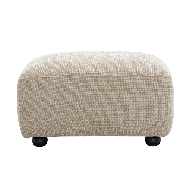 Pouf repose pieds en tissu effet velours texturé beige JOYA Couleur beige <span itemprop=