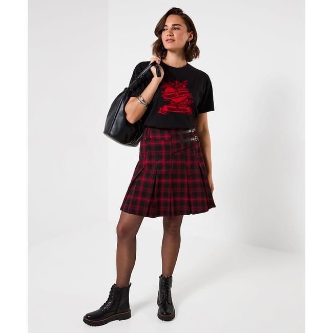 Jupe Courte à Carreaux à Double Boucle rouge <span itemprop=