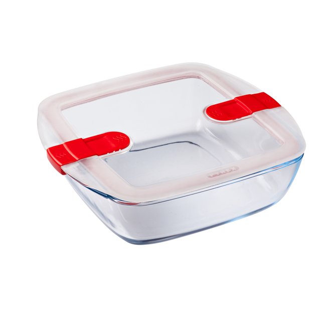 Boîte de conservation carré en verre 2,2 L,  avec couvercle à valves vapeur - spécial micro-ondes - Cook & Heat Couleur transparent <span itemprop=