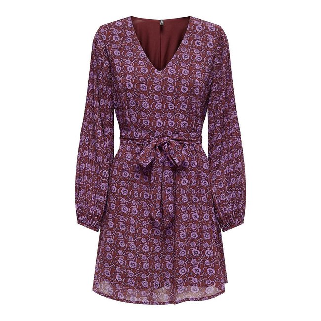 Bedrucktes Kleid mit Bindegürtel rot/rosa <span itemprop=