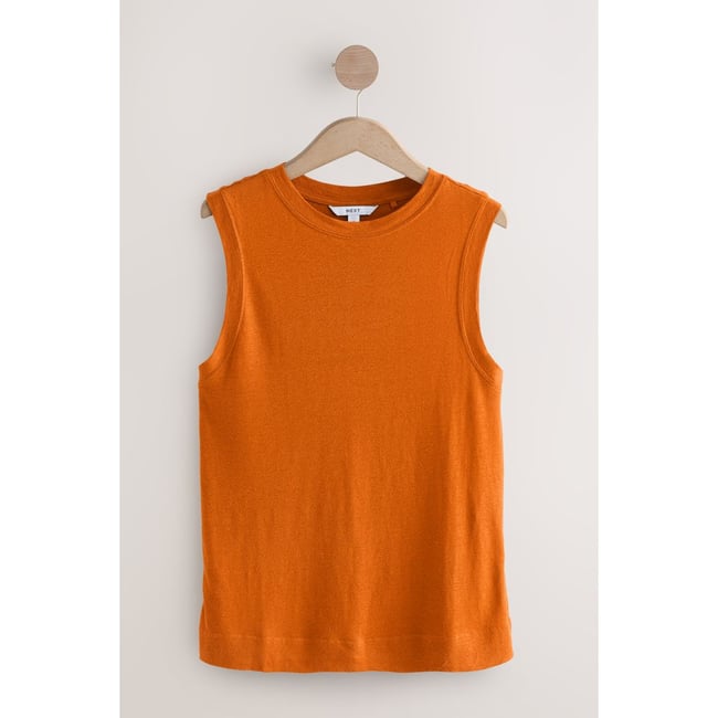 Débardeur doux ras du cou en modal et lin marron rouille <span itemprop=