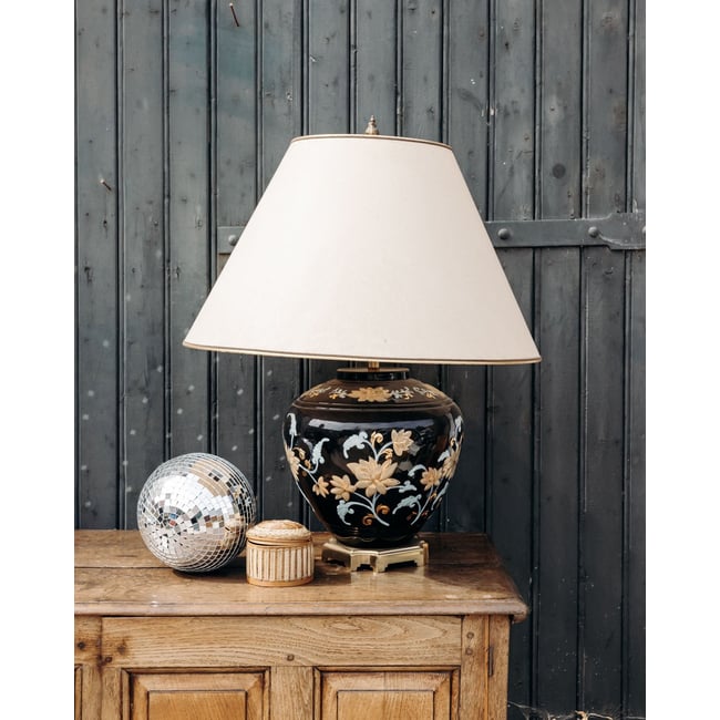 Lampe en céramique au motif floral Suzanne N°599 - Bon état Couleur multicolore <span itemprop=