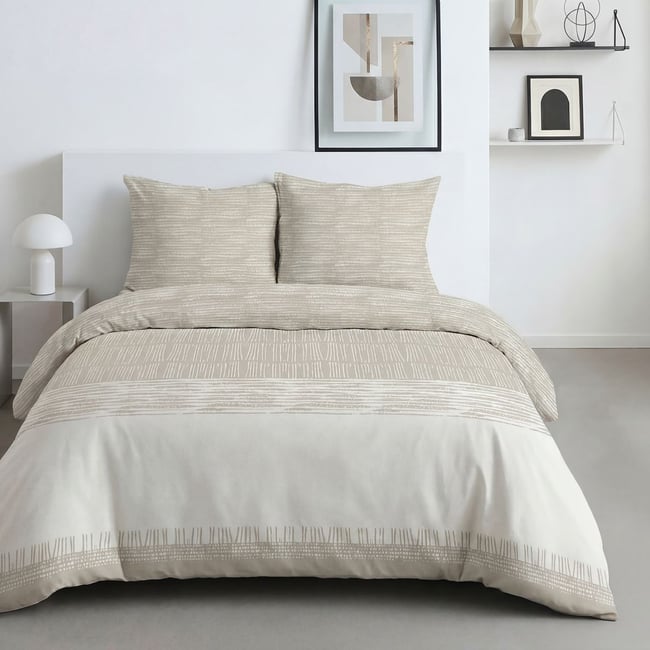 Parure de lit imprimé Graphique SUNSHINE FLORA beige <span itemprop=