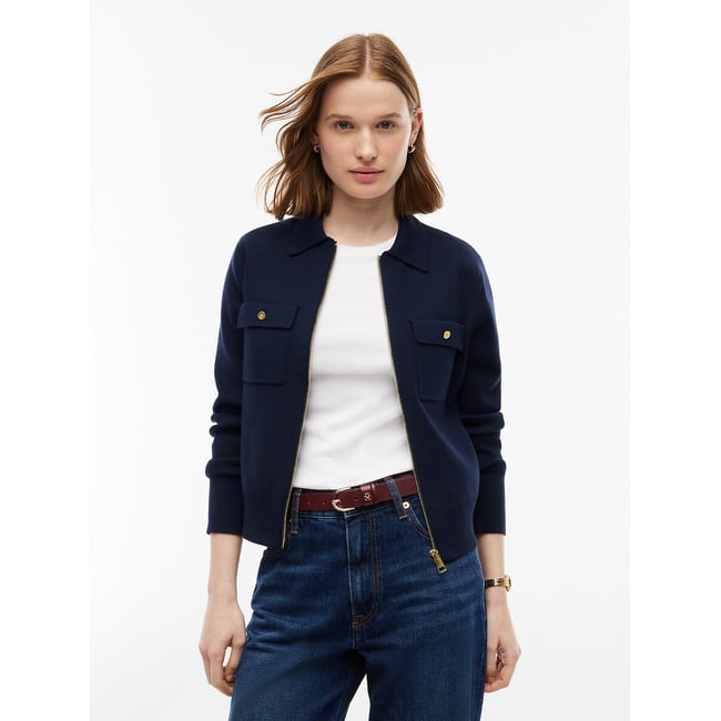 Cardigan con cerniera e collo a polo navy TOMMY HILFIGER