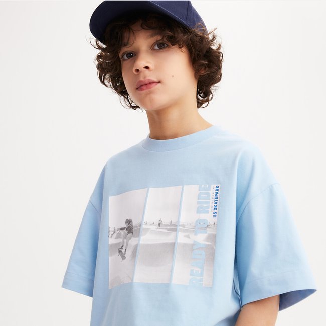 Skate Print Oversized T-Shirt with Crew Neck, blue, LA REDOUTE COLLECTIONS