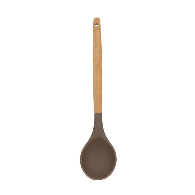 Cuillère en silicone et manche en bois, ELIOTT naturel-taupe <span itemprop=