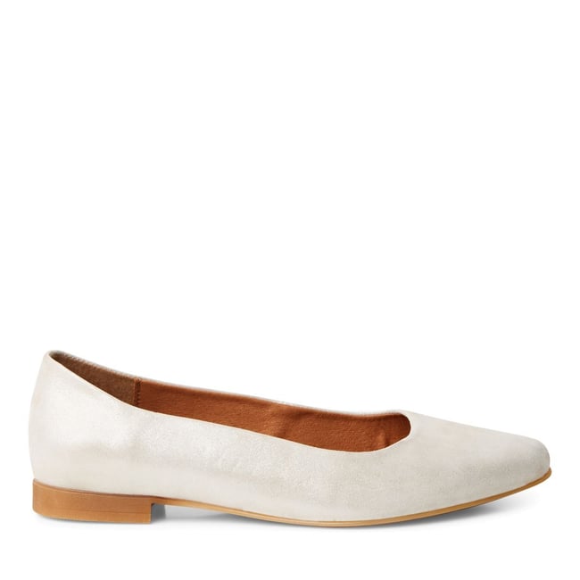 Ballerine en cuir blanc champagne <span itemprop=