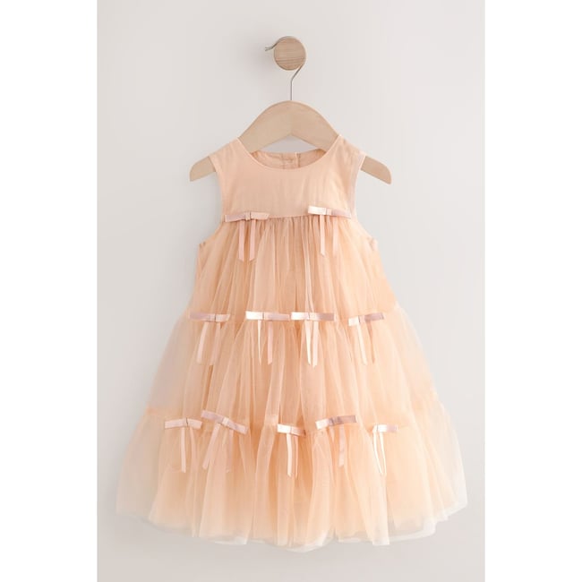 Robe sans manches en mesh avec nœud rose blush <span itemprop=