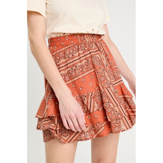 Jupe évasée volants terracotta <span itemprop=