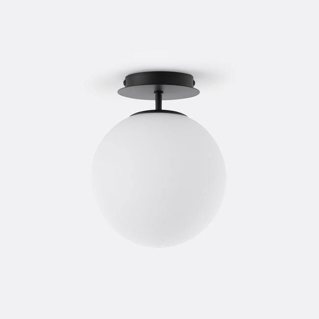 Plafonnier ou applique, métal fer et verre opaline, ATEA Couleur noir/blanc <span itemprop=
