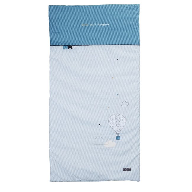 Edredon lit bébé en coton bleu <span itemprop=