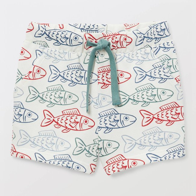Short imprimé en piqué de coton BIO GOTS ecru <span itemprop=