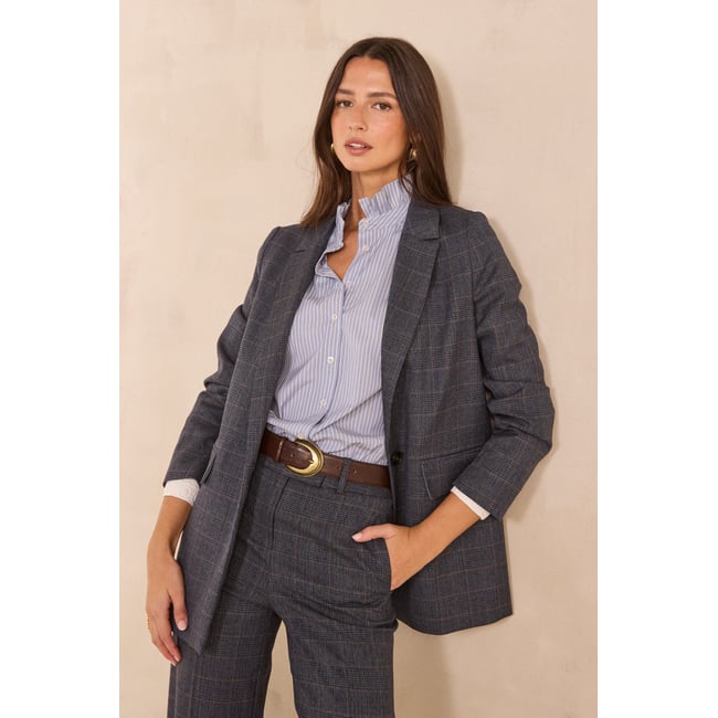 Veste de tailleur à motif Prince de Galles NELIA gris souris <span itemprop=