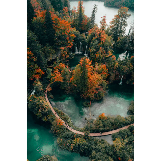 Tableau montagne lac et forêt en automne - HEXOA
