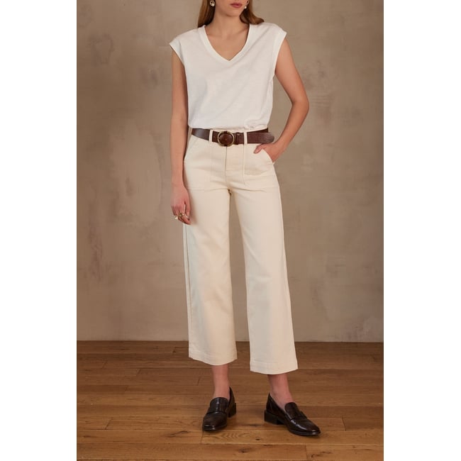 Pantalon SELYNA en denim beige <span itemprop=
