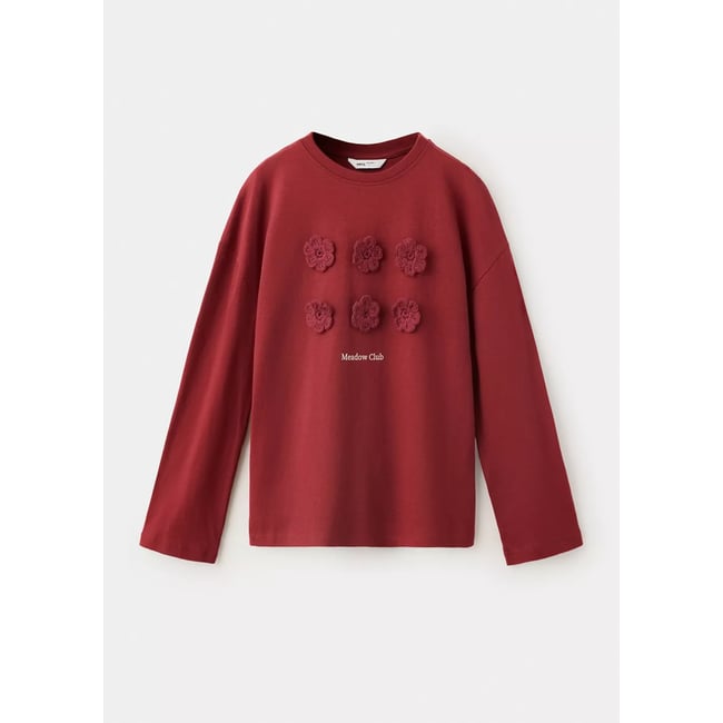 T-shirt coton fleurs en crochet rouge <span itemprop=