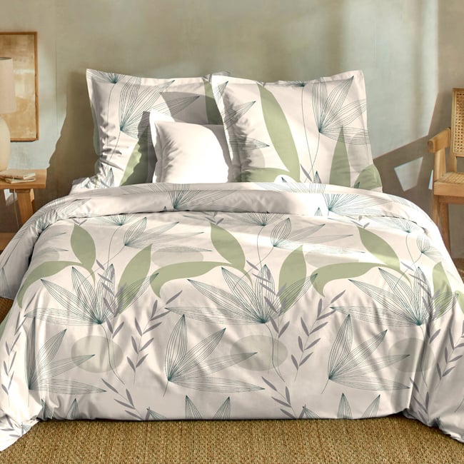 Parure housse de couette coton imprimés, dune blanc blanc <span itemprop=