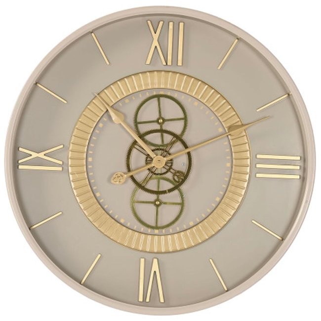 Horloge murale en métal beige-gris et doré 59.5x59.5x8.5cm Couleur gris <span itemprop=
