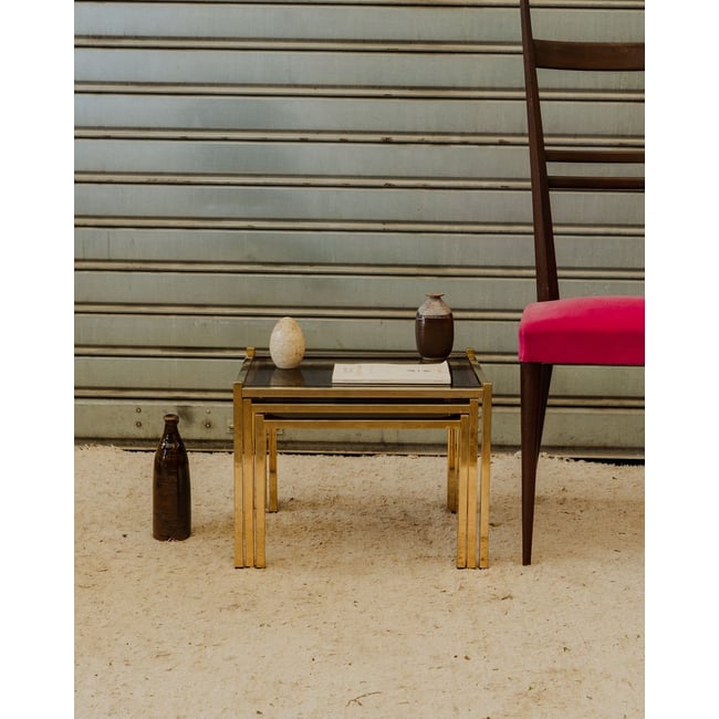 Tables gigognes en verre et laiton doré Barbara N°225 - Bon état Couleur doré <span itemprop=