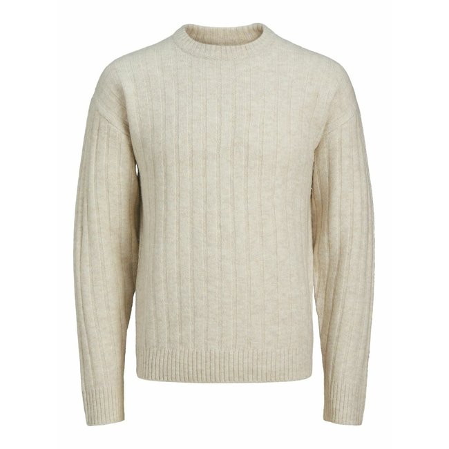 Jersey recto, cuello redondo, canalé inglés beige <span itemprop=