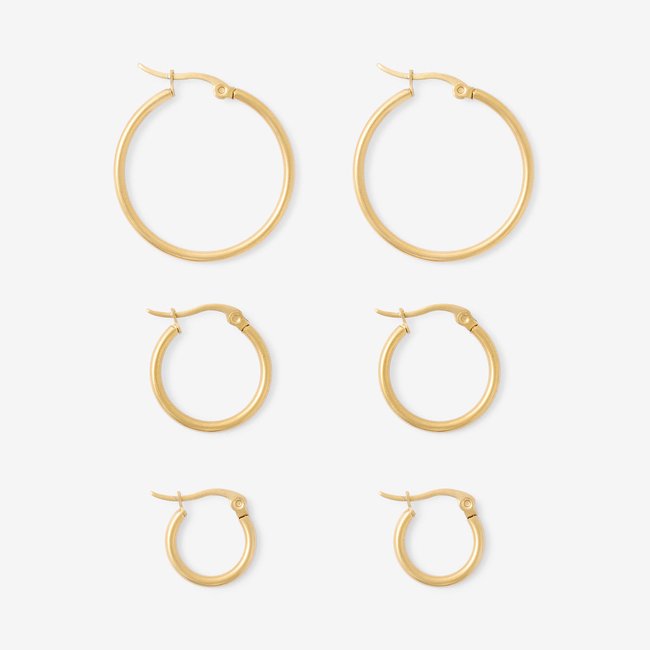 Set x3 créoles en acier inoxydable différentes tailles doré <span itemprop=
