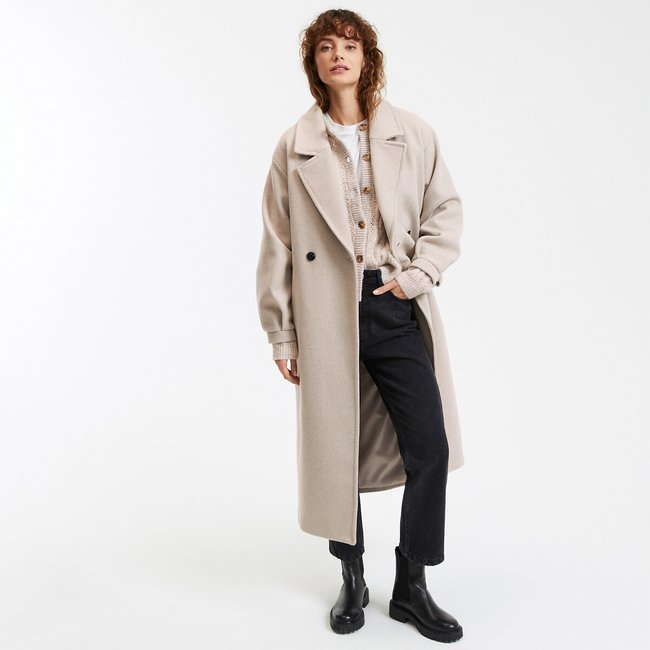 Cappotto maxi lunghezza con bottoni beige chiaro chiné LA REDOUTE COLLECTIONS