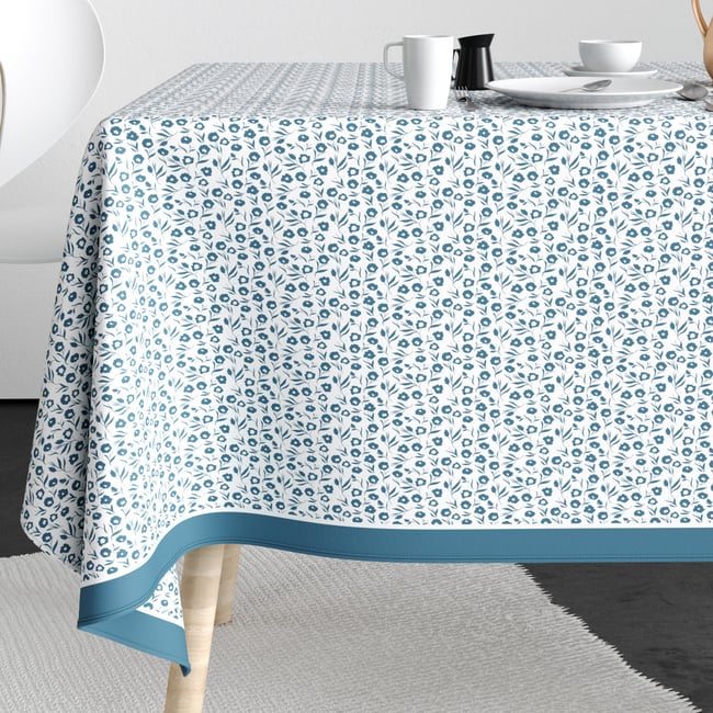 Nappe rectangulaire anti tache Coton Fleurs Des Champs Bleu bleu <span itemprop=