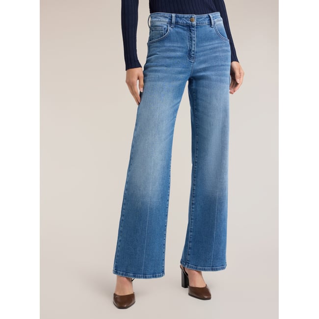 Jean large avec pli frontal bleu <span itemprop=
