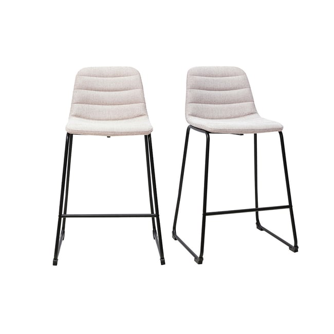 Tabourets de bar en tissu effet velours texturé beige et métal H64 cm (lot de 2) SAURY Couleur beige <span itemprop=