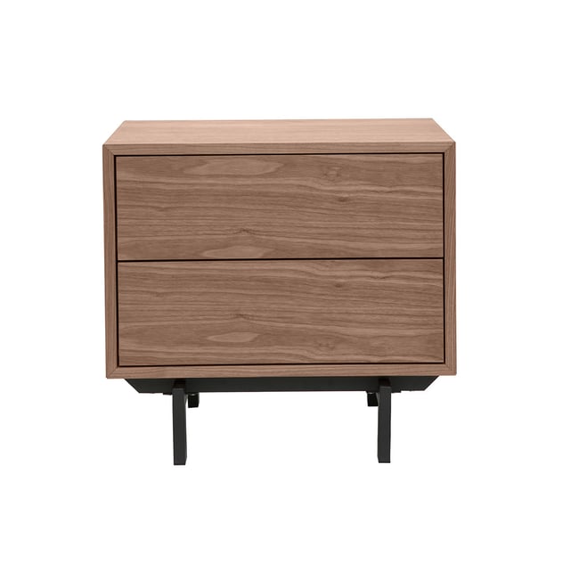 Table de chevet vintage bois foncé noyer et métal MANNY Couleur noyer <span itemprop=