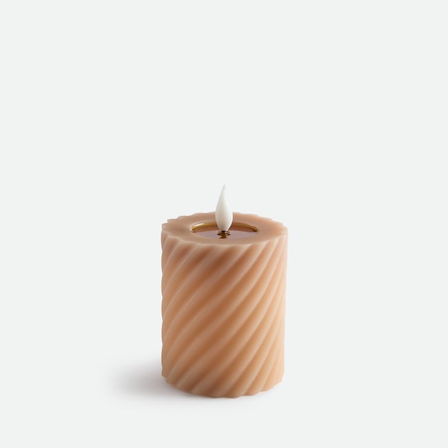 Bougie LED torsadée, en cire, hauteur 12 cm, CASPAR Couleur moka <span itemprop=