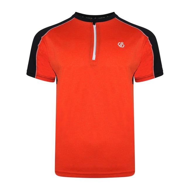 T-shirt de sport à col zippé motif/style blocs de couleurs LI orange / noir <span itemprop=