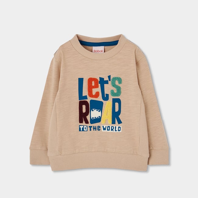 Sweat-shirt garçon maille imprimé lettres beige <span itemprop=