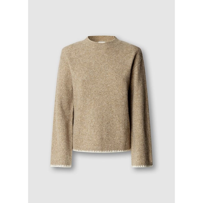 Pull manches longues, à col montant beige <span itemprop=