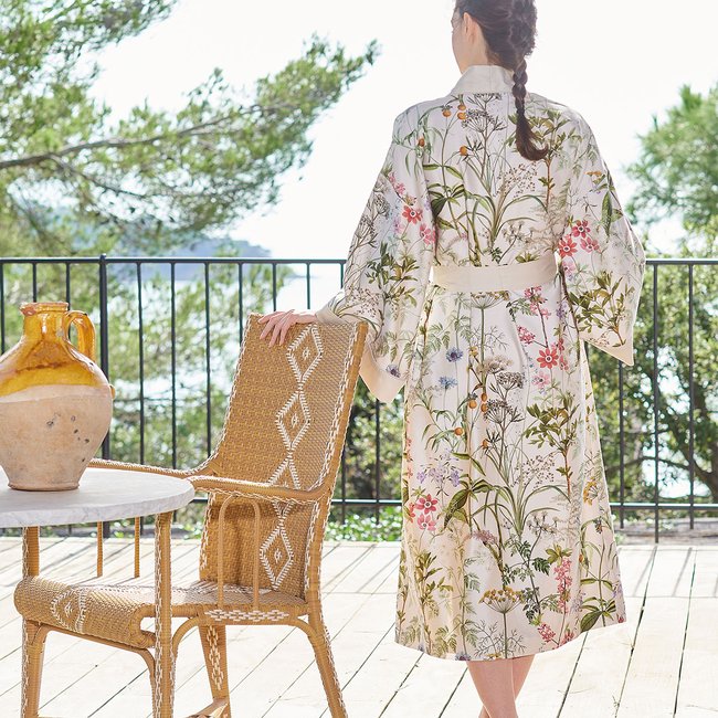 Kimono long satin de coton PRAIRIE LEGERE beige <span itemprop=