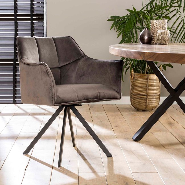 Fauteuil de table pivotant en tissu velours beige avec accoudoirs style déco moderne MELBOURNE (lot de 2) - PIER IMPORT