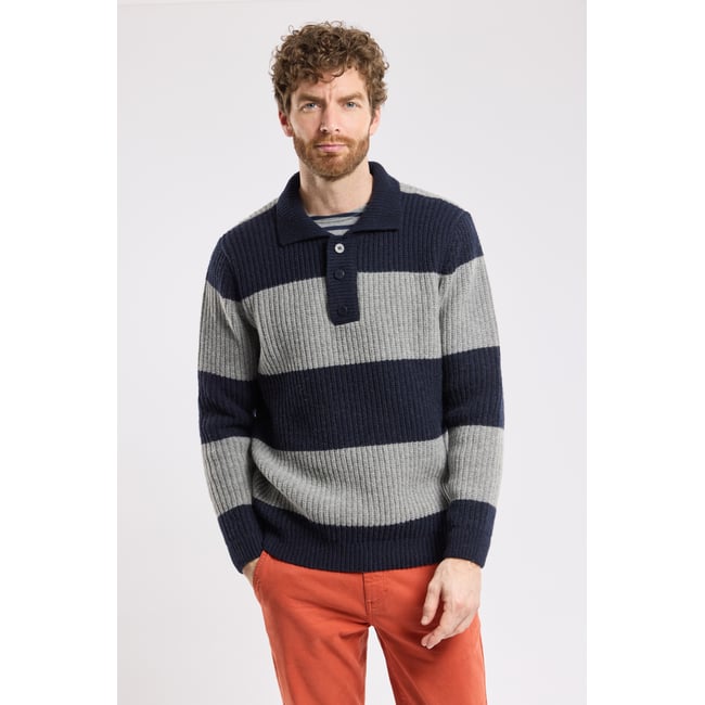 Pull col polo HERITAGE en laine pour homme navire/slate <span itemprop=