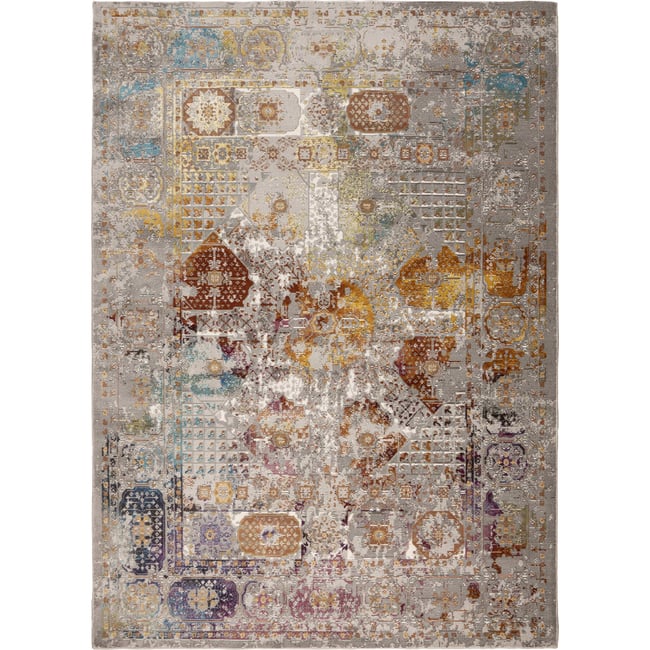 Tapis rectangulaire géométrique style vintage Couleur multicolore sur fond gris clair <span itemprop=