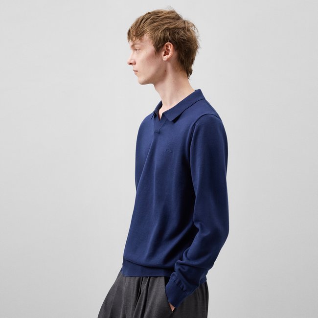 Pull en maille avec col à revers gris bleu <span itemprop=