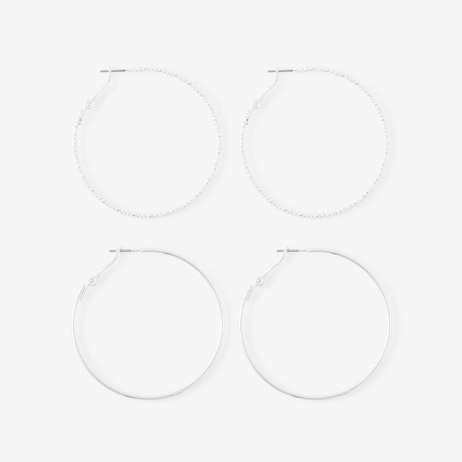 Set de 2 créoles argentées 50mm argenté <span itemprop=